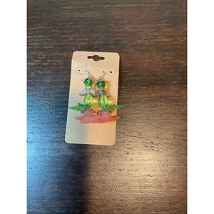 Floral Angel Earrings Dangle Drop‎ Green Pink Beaded Handmade Women's Jewelry